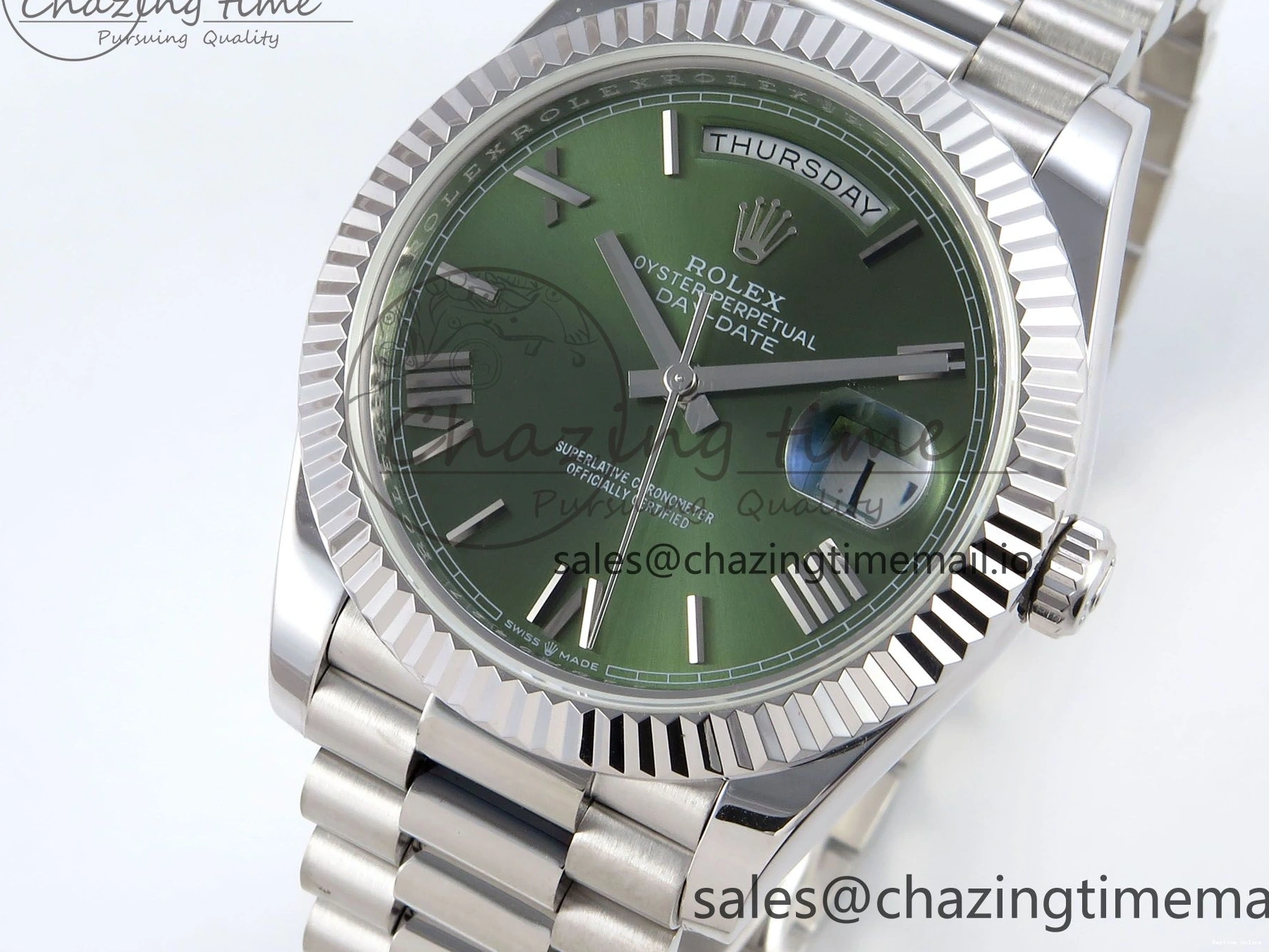 0507 Tailored Day Date 40 SS 228239 KF 1:1 Best Edition Green Roman Dial on President Bracelet VR3255 (Gain Weight) 826